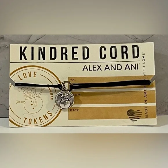 NWT Alex and Ani Kids Black Cord Bracelet with Snowman Silver Charm - Picture 1 of 3